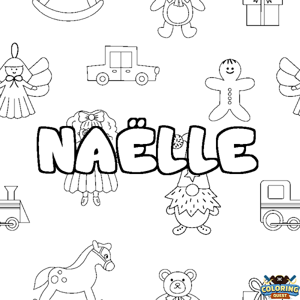 Coloring page first name NA&Euml;LLE - Toys background