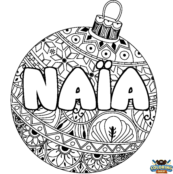 Coloring page first name NA&Iuml;A - Christmas tree bulb background