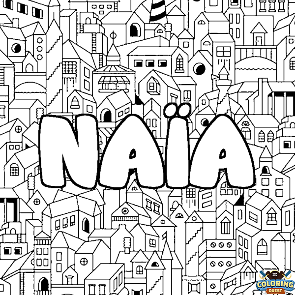 Coloring page first name NA&Iuml;A - City background
