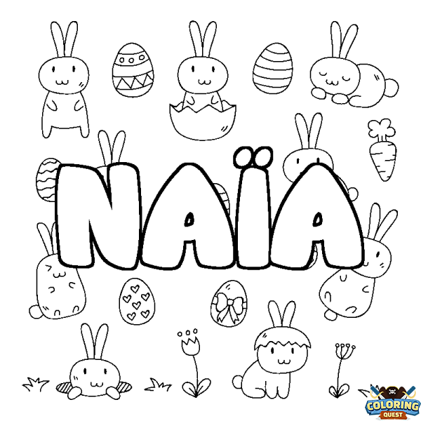 Coloring page first name NA&Iuml;A - Easter background