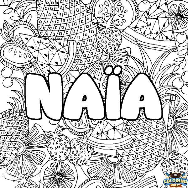 Coloring page first name NA&Iuml;A - Fruits mandala background