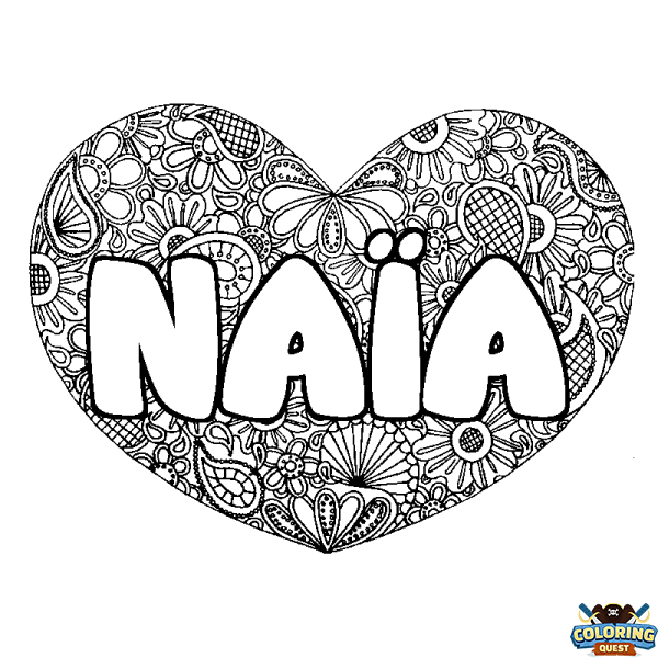 Coloring page first name NA&Iuml;A - Heart mandala background