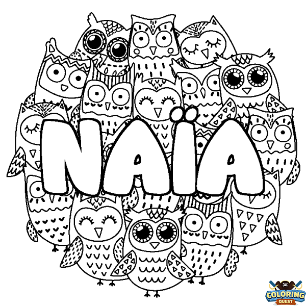 Coloring page first name NA&Iuml;A - Owls background