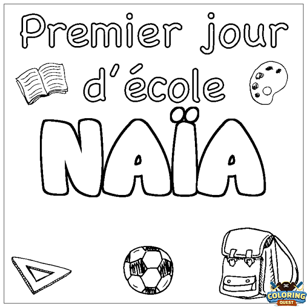 Coloring page first name NA&Iuml;A - School First day background