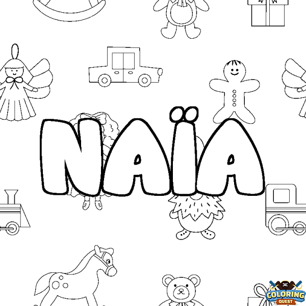 Coloring page first name NA&Iuml;A - Toys background