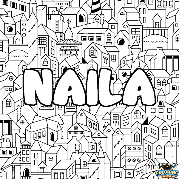 Coloring page first name NAILA - City background
