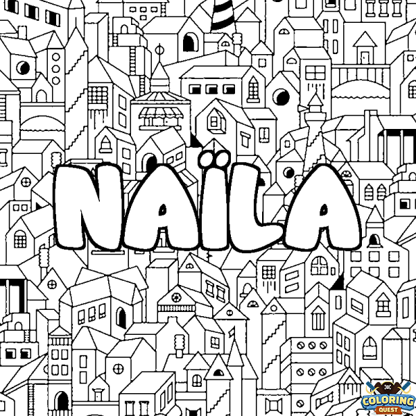 Coloring page first name NA&Iuml;LA - City background