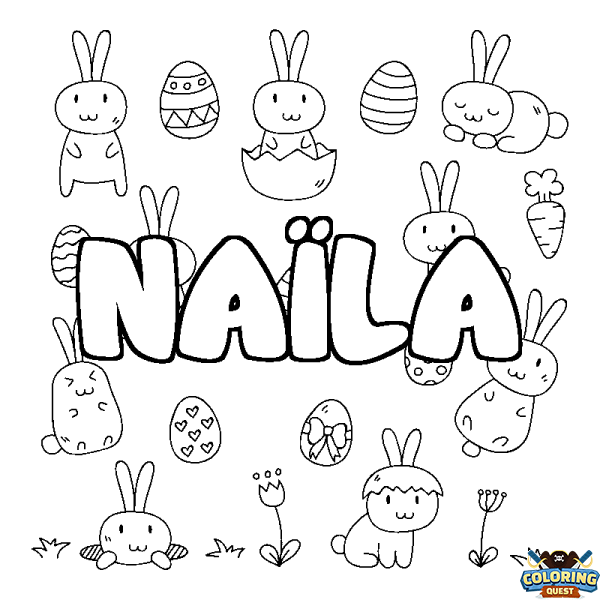 Coloring page first name NA&Iuml;LA - Easter background