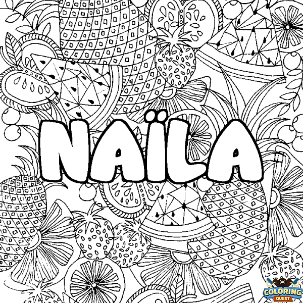 Coloring page first name NA&Iuml;LA - Fruits mandala background