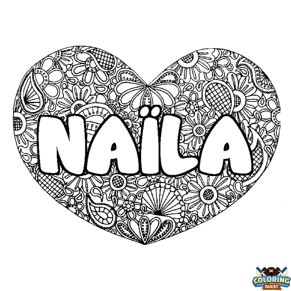 Coloring page first name NA&Iuml;LA - Heart mandala background