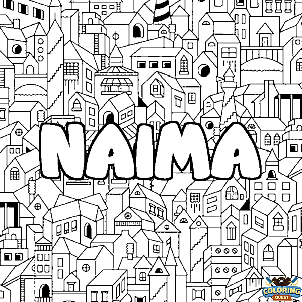 Coloring page first name NAIMA - City background
