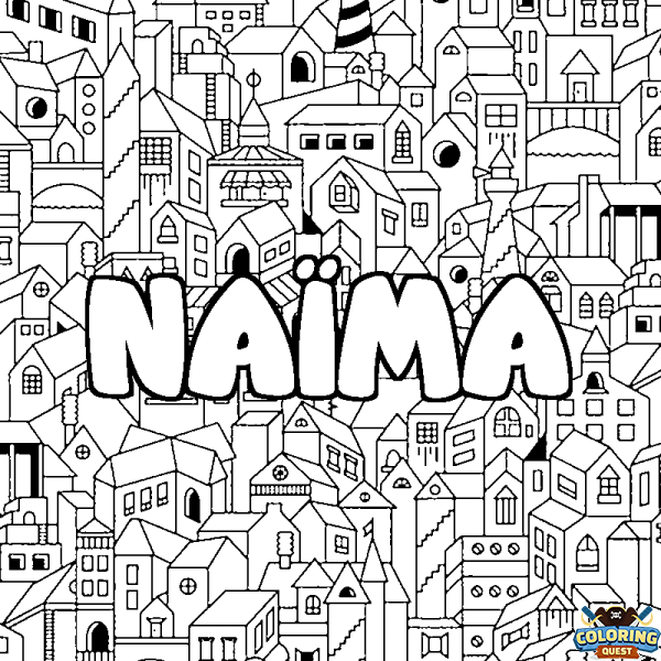 Coloring page first name NA&Iuml;MA - City background