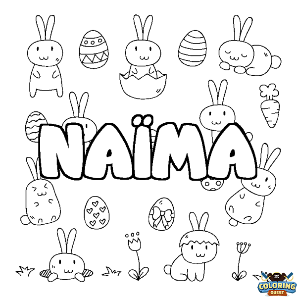 Coloring page first name NA&Iuml;MA - Easter background