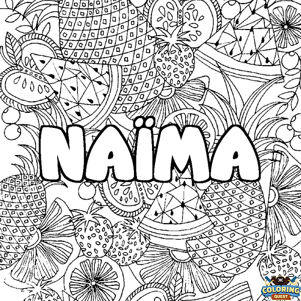 Coloring page first name NA&Iuml;MA - Fruits mandala background