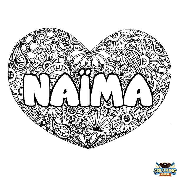 Coloring page first name NA&Iuml;MA - Heart mandala background