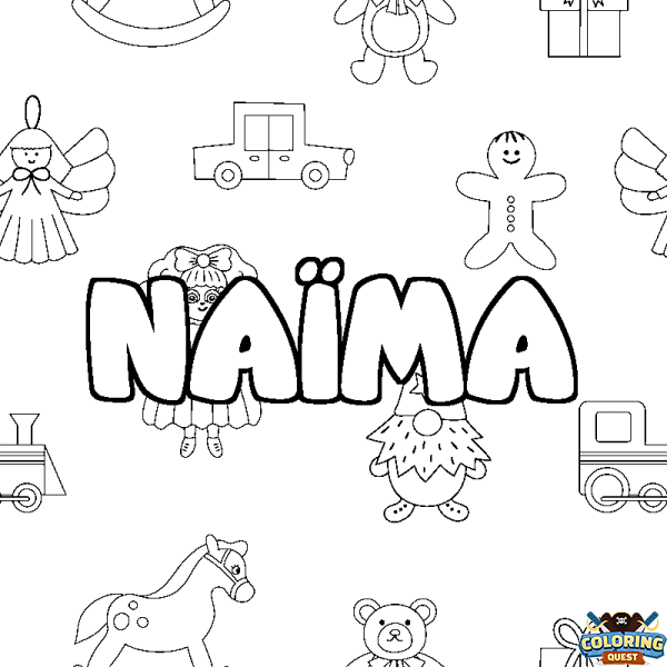 Coloring page first name NA&Iuml;MA - Toys background