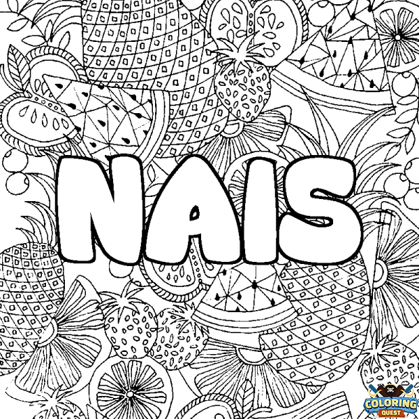 Coloring page first name NAIS - Fruits mandala background