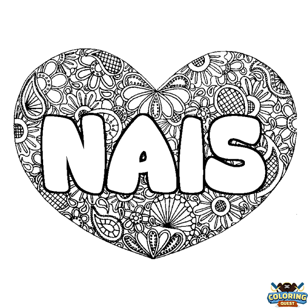 Coloring page first name NAIS - Heart mandala background