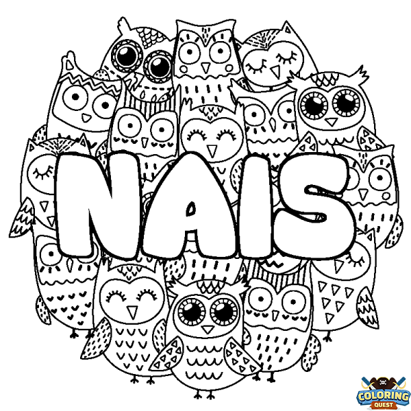 Coloring page first name NAIS - Owls background