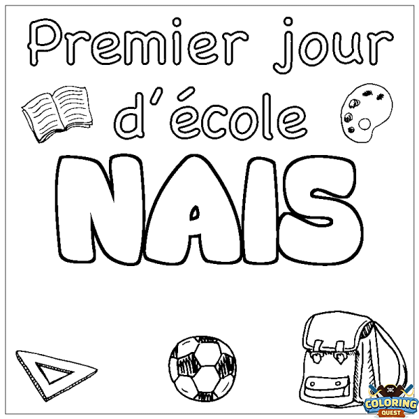 Coloring page first name NAIS - School First day background