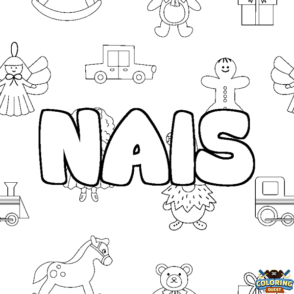 Coloring page first name NAIS - Toys background