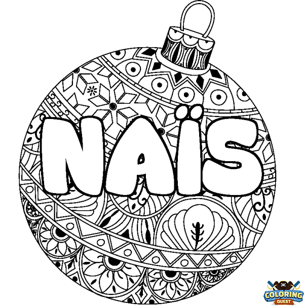 Coloring page first name NA&Iuml;S - Christmas tree bulb background