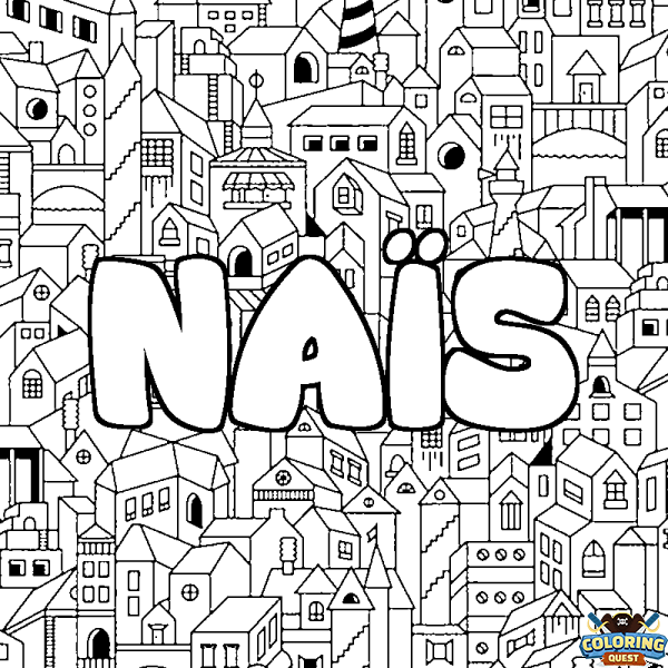 Coloring page first name NA&Iuml;S - City background