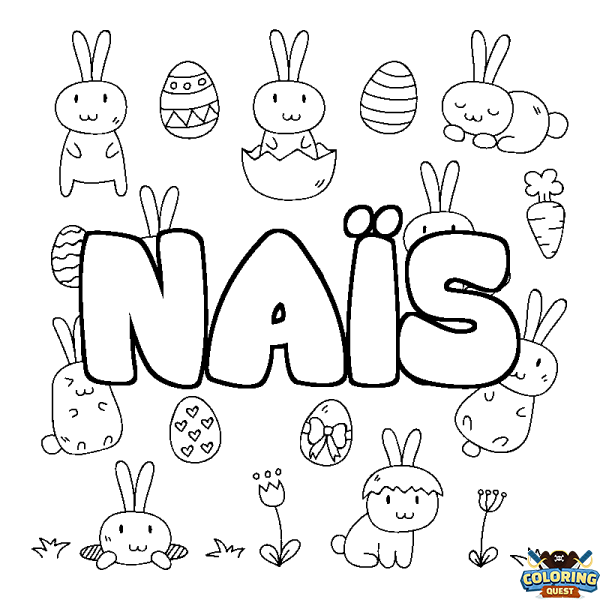 Coloring page first name NA&Iuml;S - Easter background