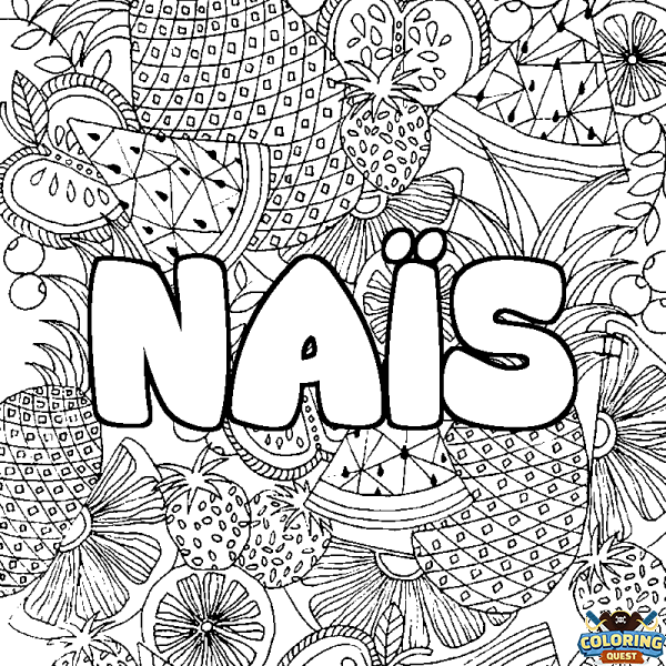 Coloring page first name NA&Iuml;S - Fruits mandala background