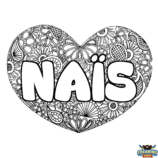 Coloring page first name NA&Iuml;S - Heart mandala background