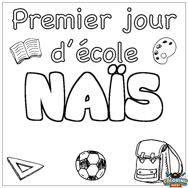 Coloring page first name NA&Iuml;S - School First day background