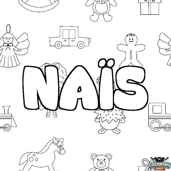 Coloring page first name NA&Iuml;S - Toys background