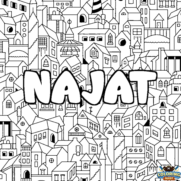 Coloring page first name NAJAT - City background