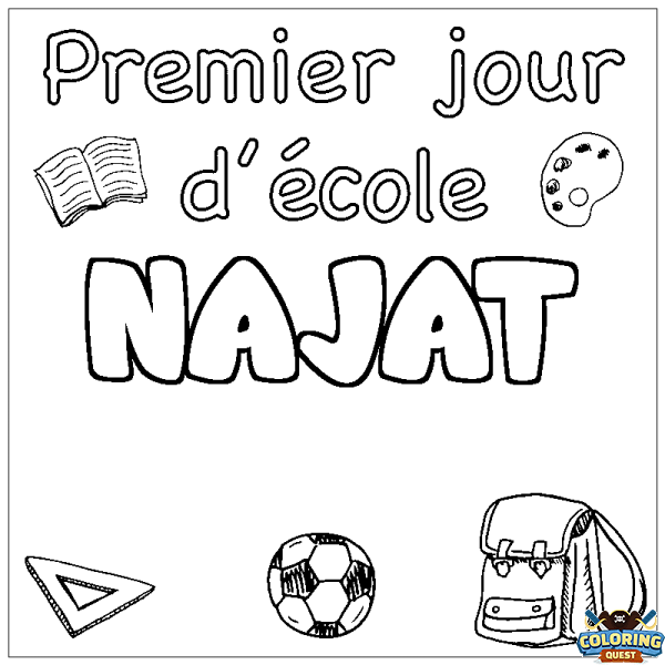 Coloring page first name NAJAT - School First day background