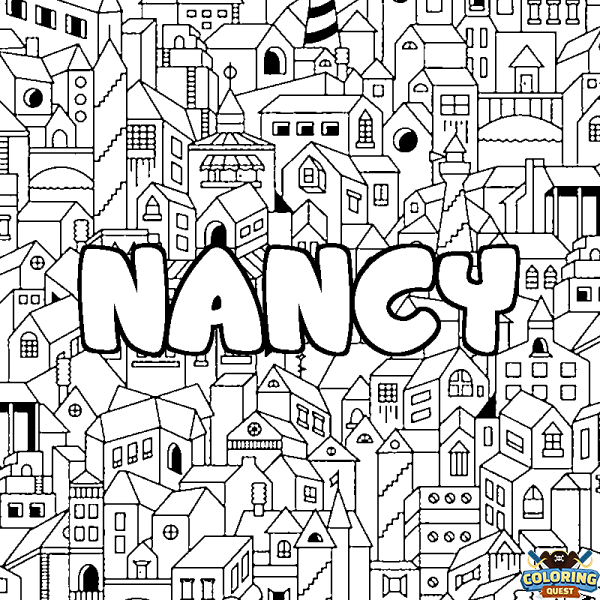 Coloring page first name NANCY - City background