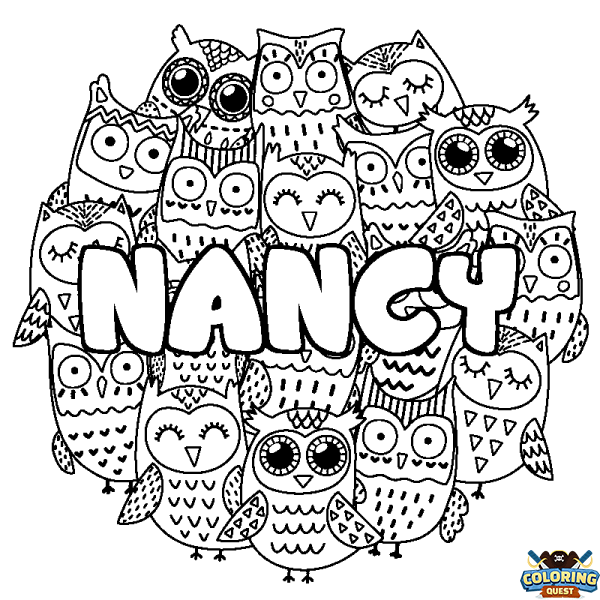 Coloring page first name NANCY - Owls background