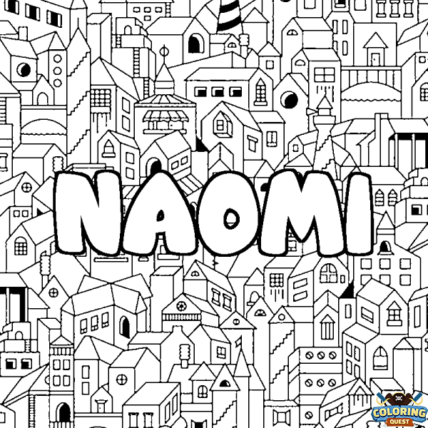 Coloring page first name NAOMI - City background