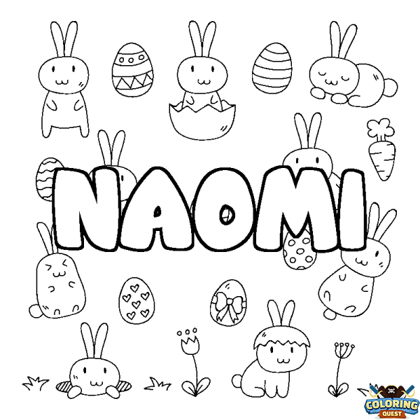 Coloring page first name NAOMI - Easter background