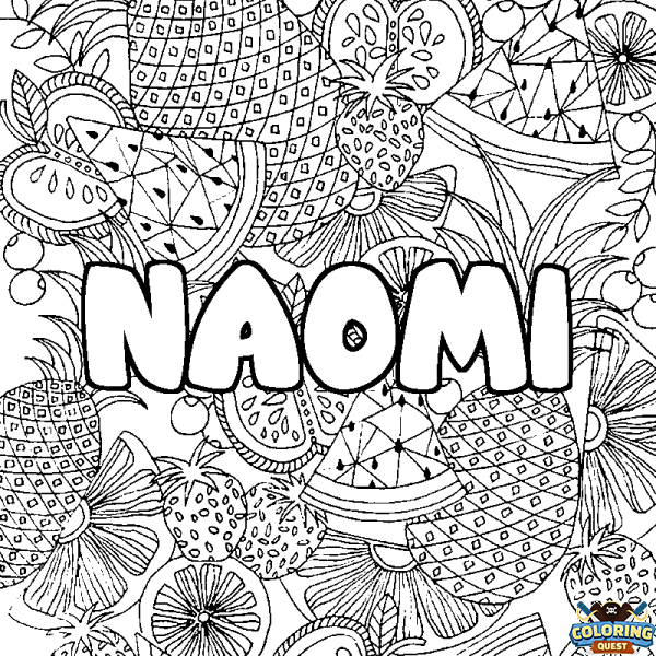 Coloring page first name NAOMI - Fruits mandala background