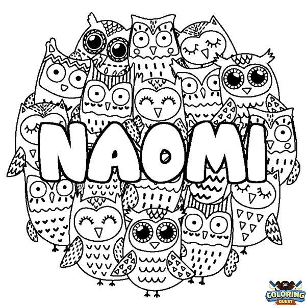 Coloring page first name NAOMI - Owls background