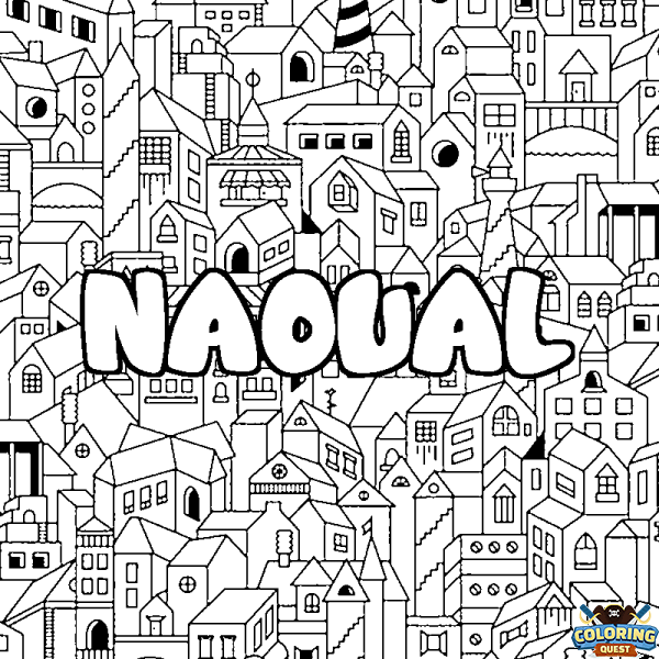 Coloring page first name NAOUAL - City background