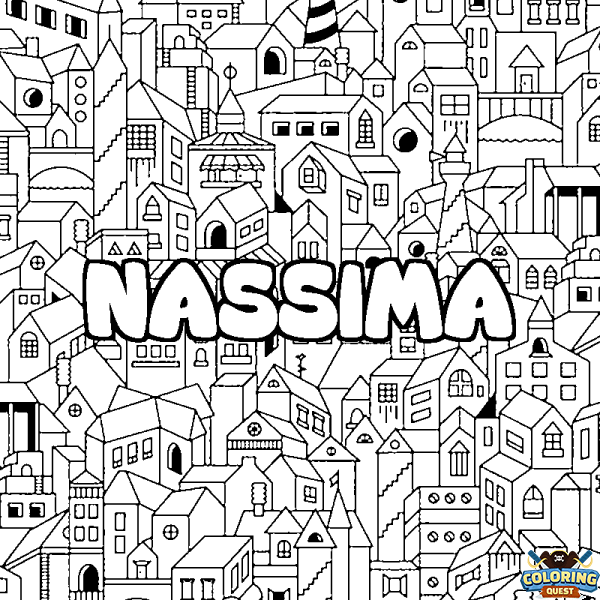 Coloring page first name NASSIMA - City background