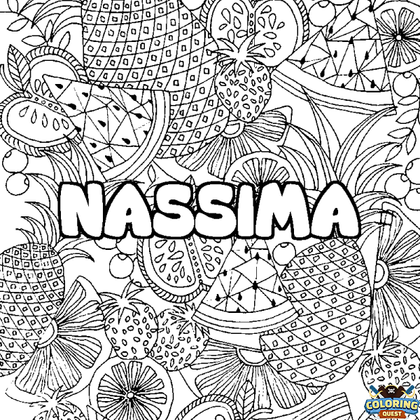 Coloring page first name NASSIMA - Fruits mandala background