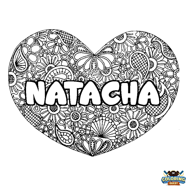 Coloring page first name NATACHA - Heart mandala background