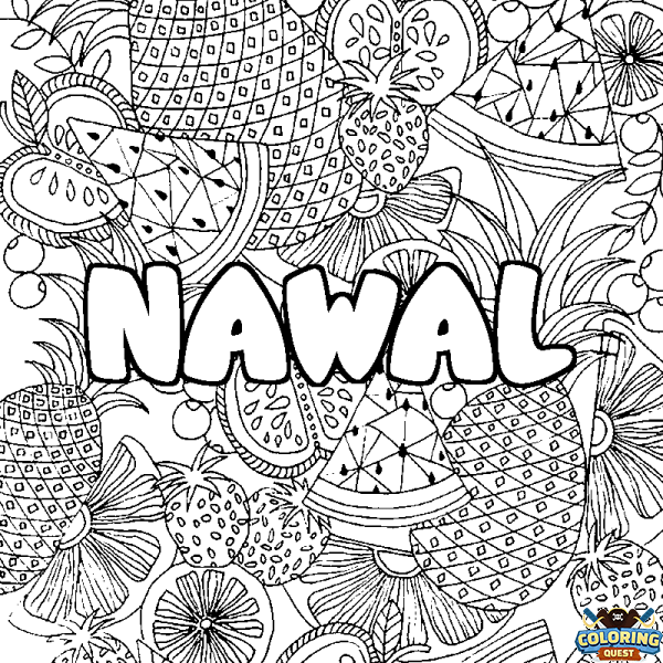 Coloring page first name NAWAL - Fruits mandala background
