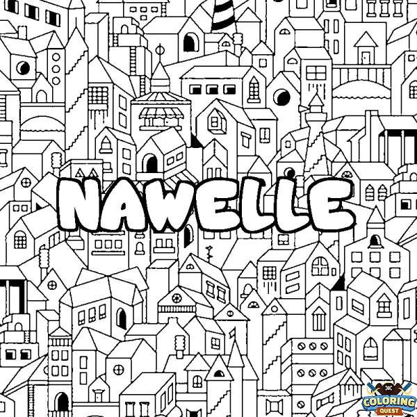 Coloring page first name NAWELLE - City background