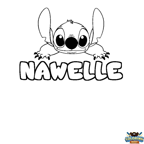 Coloring page first name NAWELLE - Stitch background