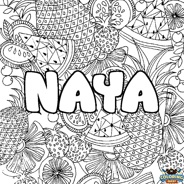 Coloring page first name NAYA - Fruits mandala background