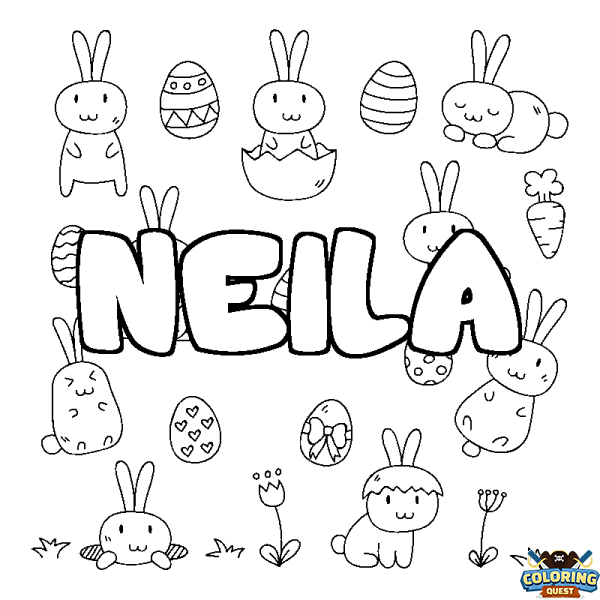 Coloring page first name NEILA - Easter background