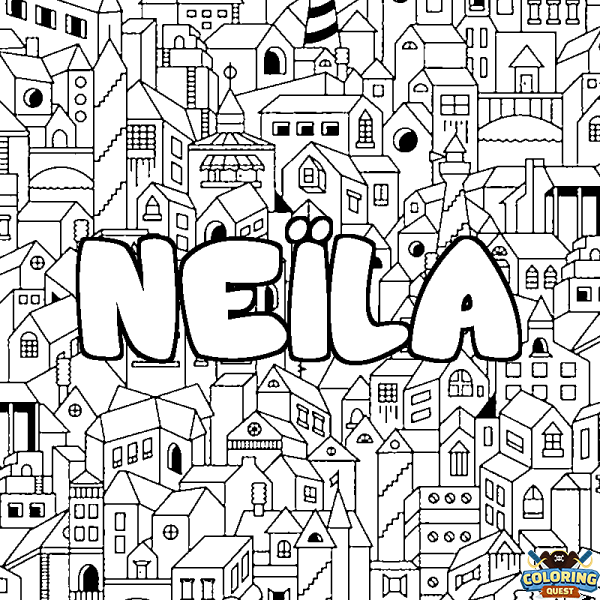 Coloring page first name NE&Iuml;LA - City background